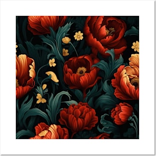 Dutch Nocturne: Luminous Floral Pastoral on Black Canvas Posters and Art